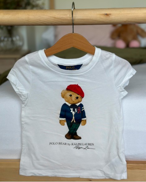 Triko dětské Ralph Lauren bílé s medvídkem